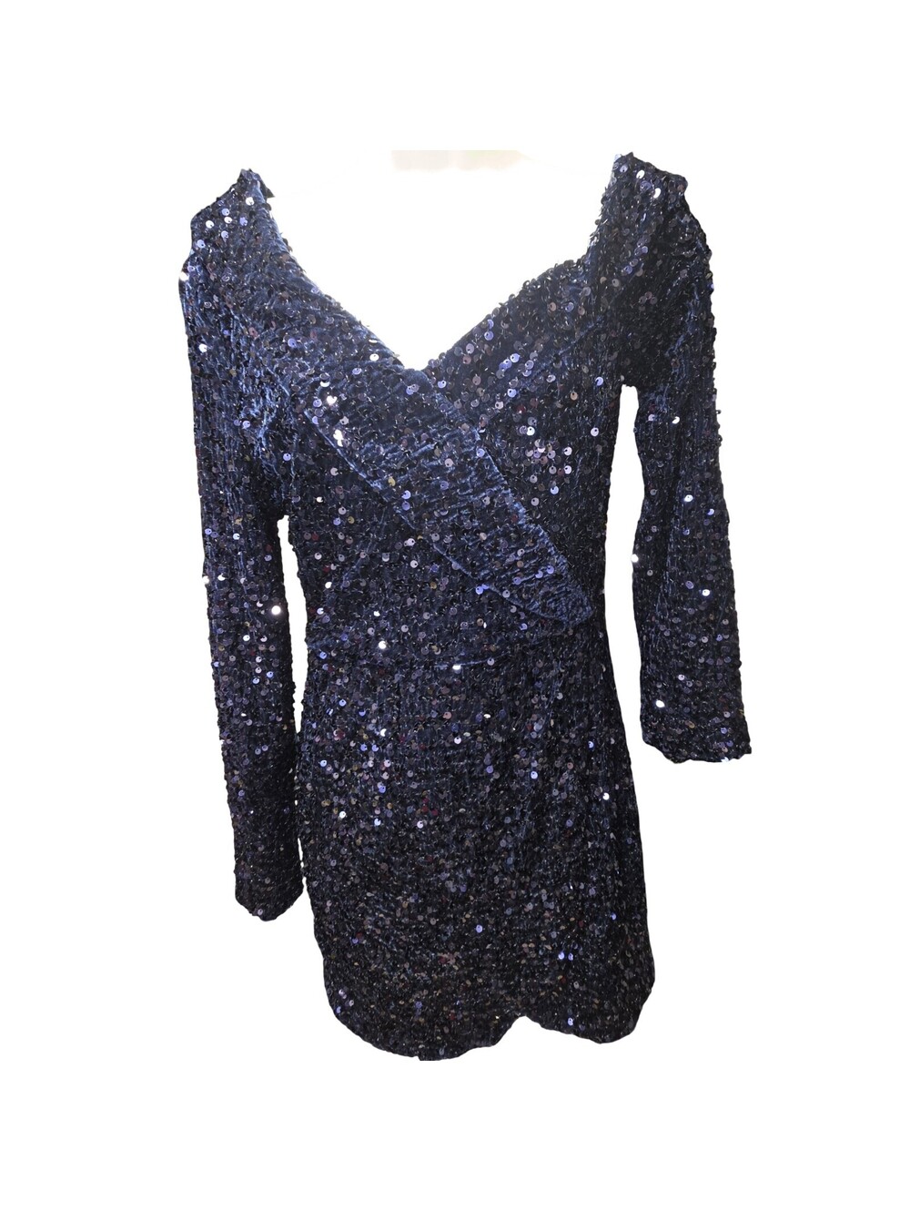 All In Favor Navy Blue Sequin Long Sleeve Dress Medium